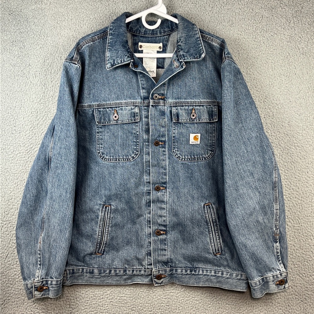 Carhartt J188 LVN Denim Trucker Jacket Mens XL Tall Light Wash Blue Workwear